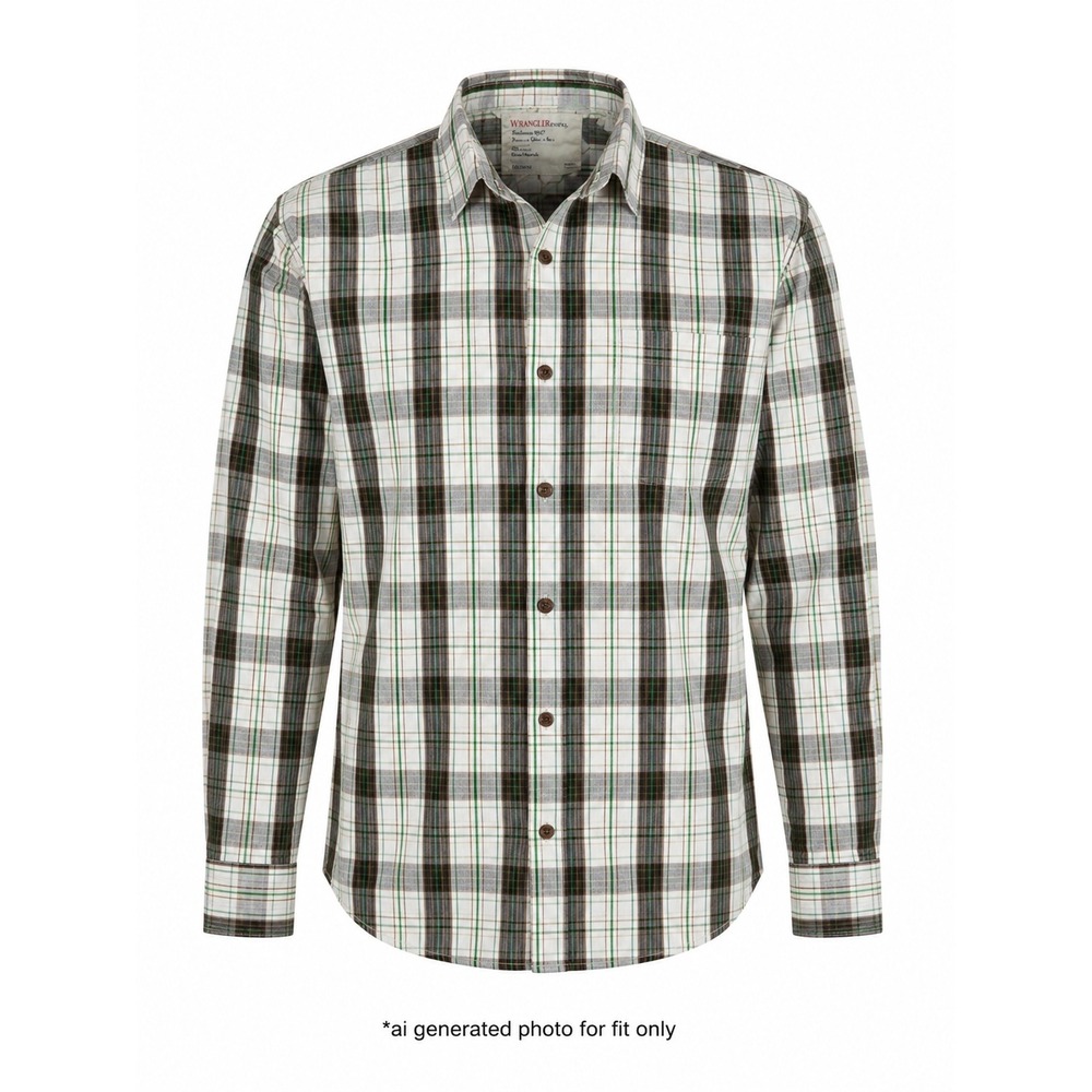 Wrangler‎ Plaid Long Sleeve Button Up Shirt Mens Medium Brown Green White